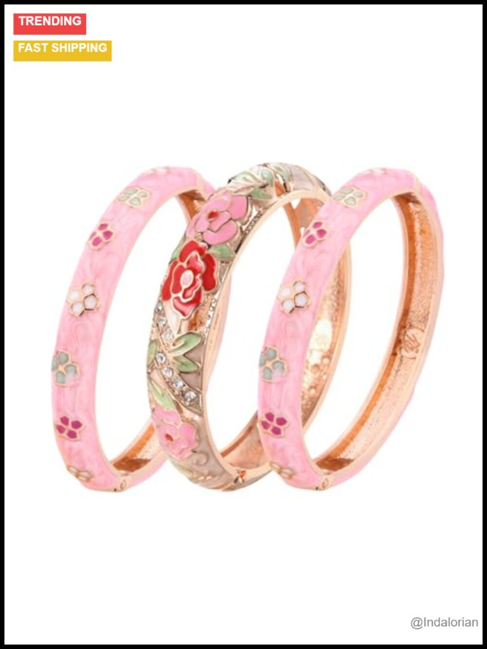 Cloisonne Enamel Hinged Cuff Bangle Bracelet 2 Piece Set